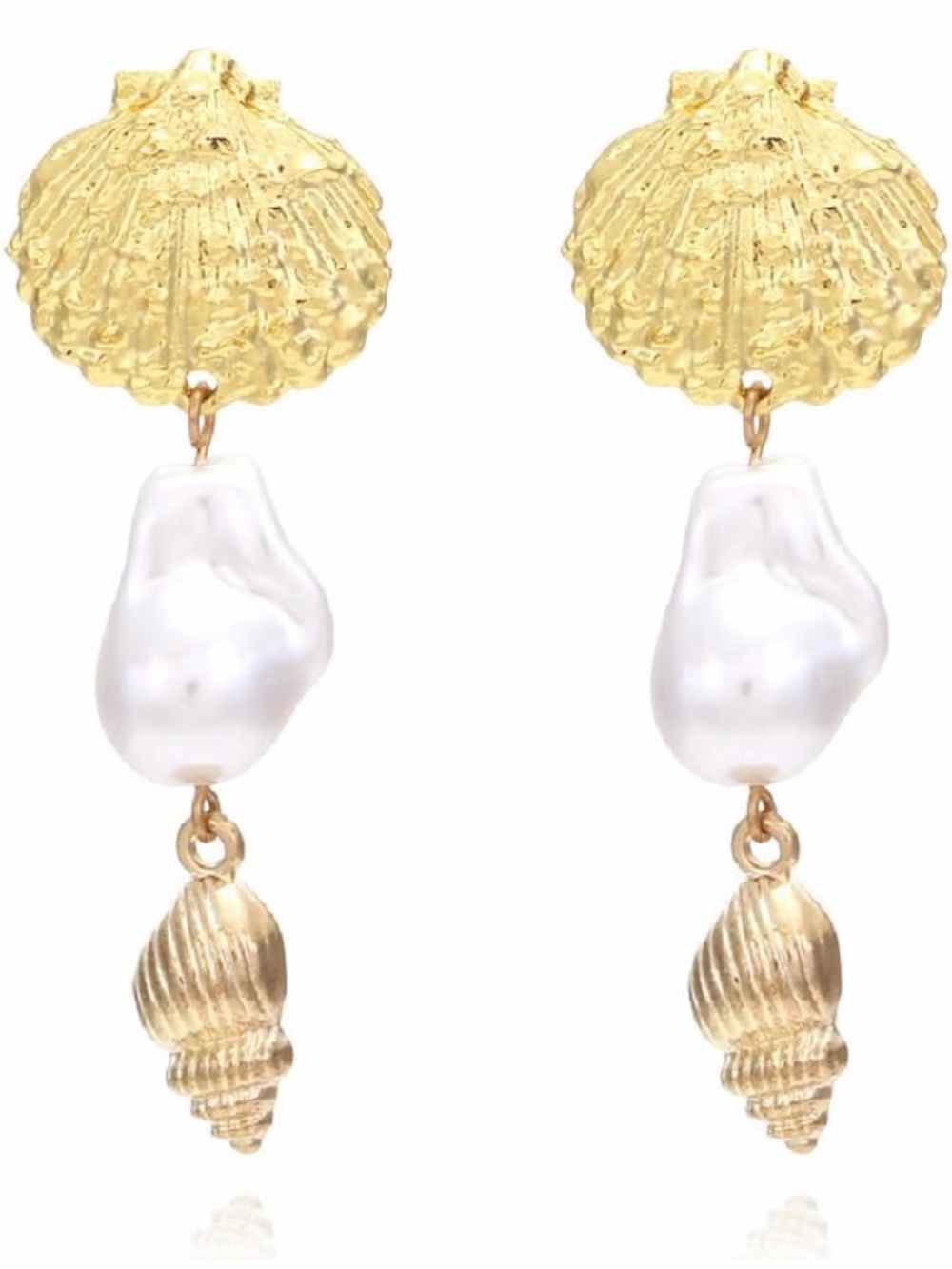 NWOT: Gold Shell & Pearl Drop Earrings - Women Jewelry ⭐️